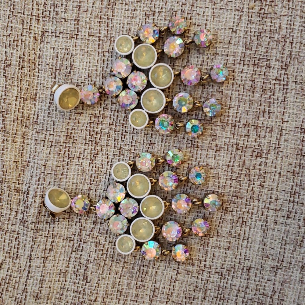 J.Crew White Brûlée Brulee Iridescent Crystal Cascading Chandelier Earri…